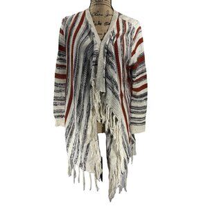 Signature 1 Studio White Grey Red Boho Knit Cardigan Size Petite Large